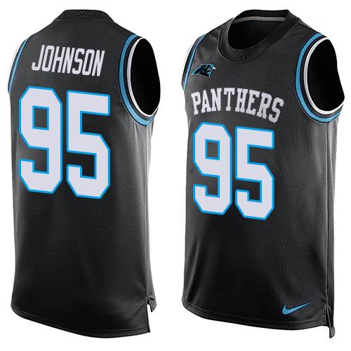 Nike Panthers #95 Charles Johnson Black Team Color Men's Stitched NFL Limited Tank Top Jersey - Click Image to Close